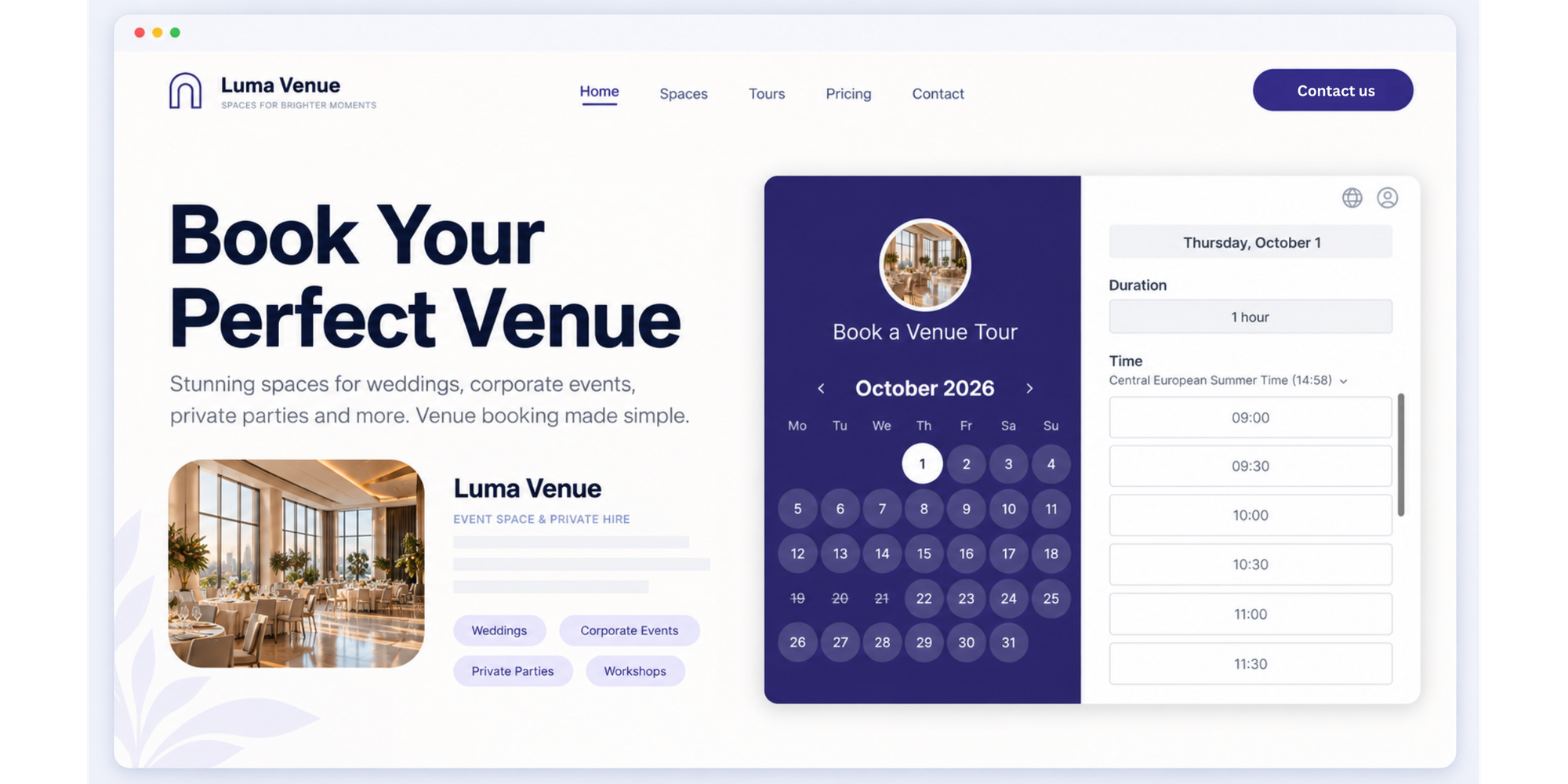 koalendar venue scheduling software embed on a website